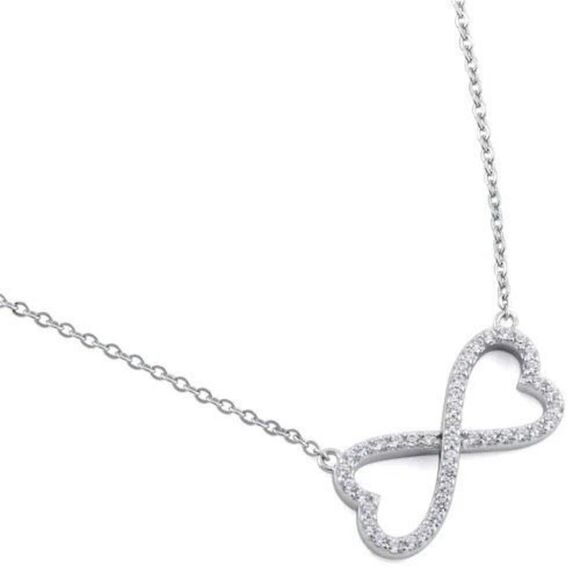 Sterling Silver Infinity Heart CZ 17” Adjustable Necklace New